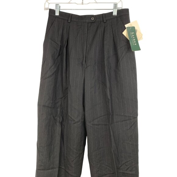 VTG Lauren Ralph Lauren Black Pinstripe Wool Trousers Womens Size 10 RN10216 - Picture 3 of 10